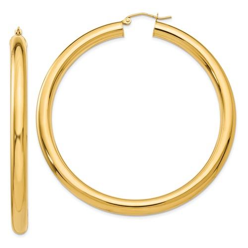 14k Yellow Gold Classic Round Hoop Earrings Lightweight 60mm 55mm 48mm 43mm 40mm 35mm 30mm x 5mm