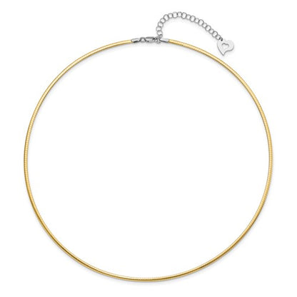 14k yellow white gold two tone 2mm reversible omega choker necklace pendant chain lobster clasp 18 inches