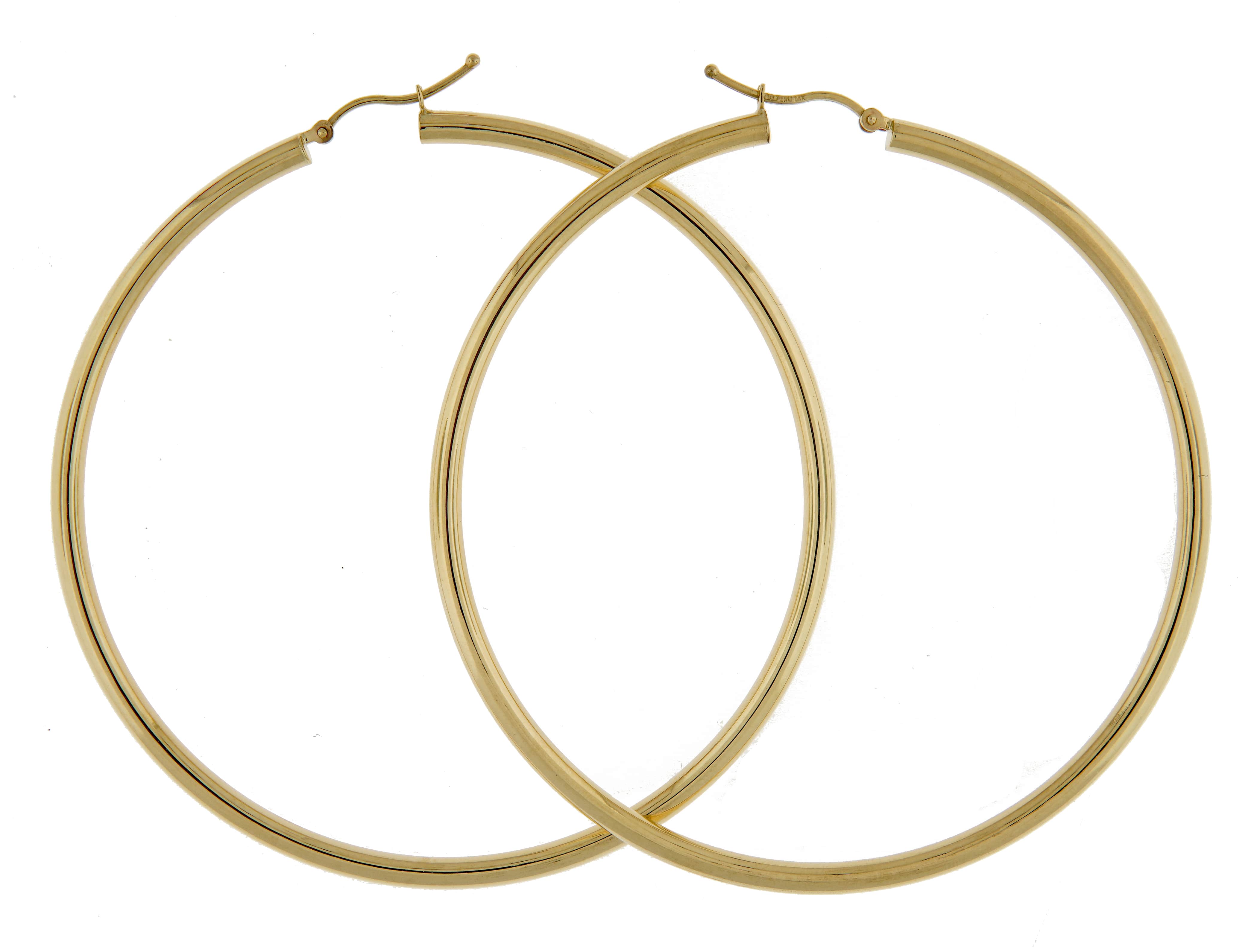 14K Yellow Gold 69mm x 3mm Extra Large Round Classic Hoop Earrings Lightweight