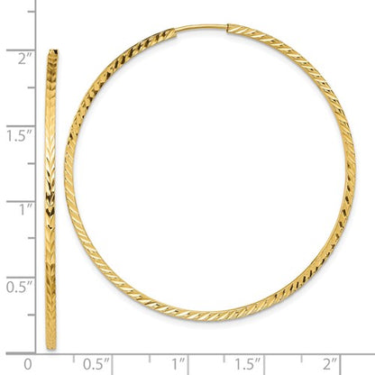 14k yellow gold diamond cut square tube round endless hoop earrings 50mm x 1.35mm