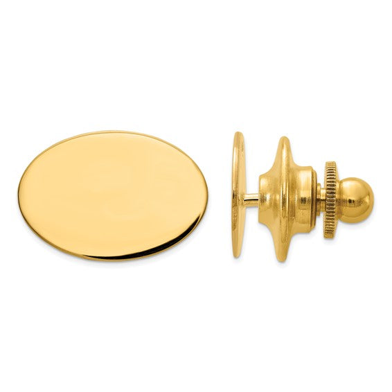 14k solid yellow gold oval tie tac personalized engraved monogram