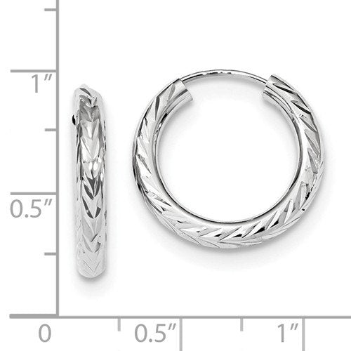 14k white gold diamond cut classic endless hoop earrings 19mm x 3mm