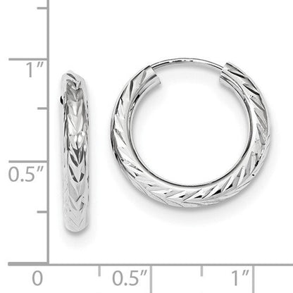 14k white gold diamond cut classic endless hoop earrings 19mm x 3mm
