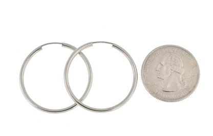 14k white gold round endless hoop earrings 30mm x 2mm