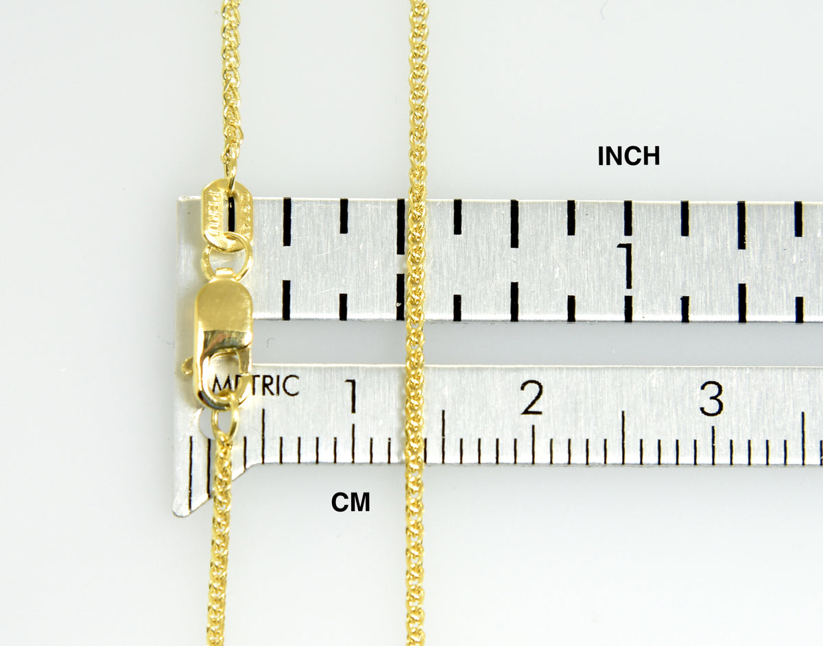 14k yellow gold diamond cut 1mm spiga wheat bracelet anklet choker necklace pendant chain