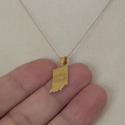 14K Gold or Sterling Silver Indiana IN State Map Pendant Charm Personalized Monogram
