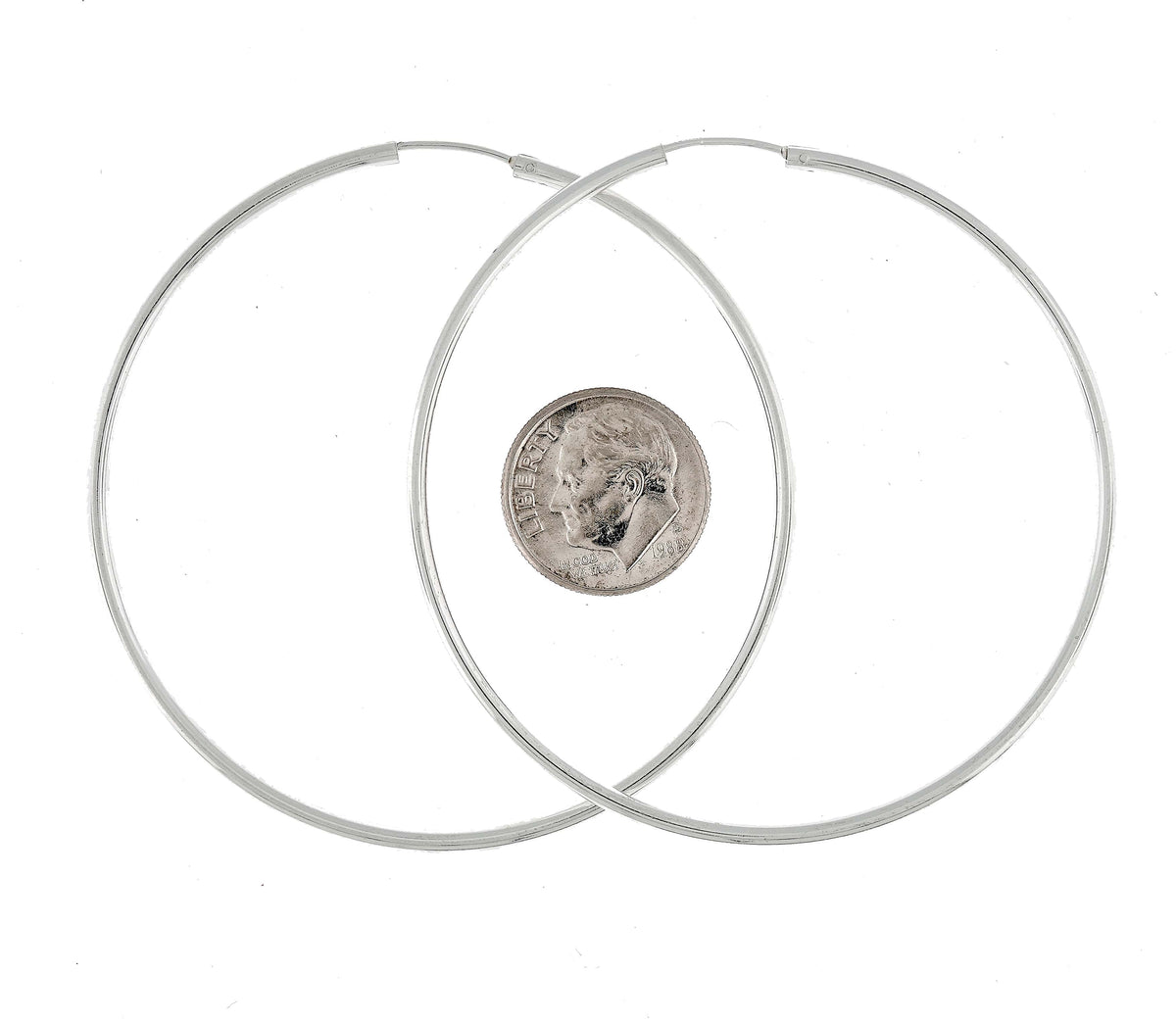 sterling silver 2.24 inch round endless hoop earrings 57mm x 2mm