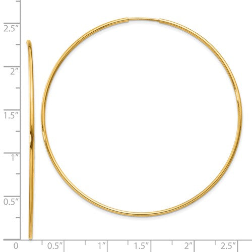 14k yellow gold extra large endless round hoop earrings 60mm x 1.25mm