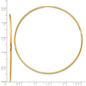 14k Yellow Gold Extra Large Endless Round Hoop Earrings 60mm x 1.25mm