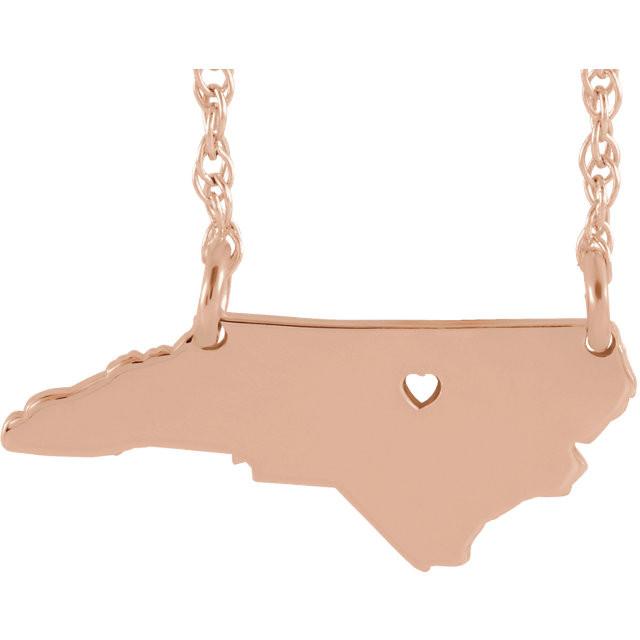14k gold 10k gold silver north carolina nc state map necklace heart personalized city