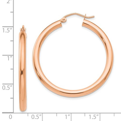 14k rose gold classic round hoop earrings 34mm x 3mm