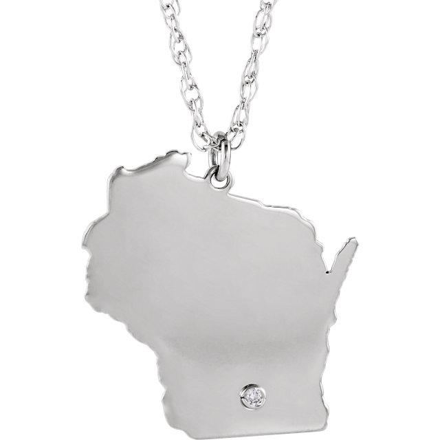 14k 10k yellow rose white gold diamond silver wisconsin wi state map personalized city necklace