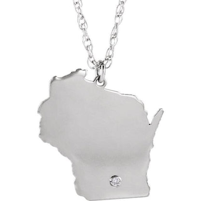 14k 10k yellow rose white gold diamond silver wisconsin wi state map personalized city necklace