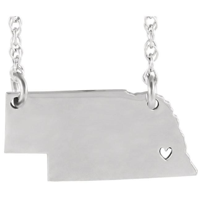 14k gold 10k gold silver nebraska ne state map necklace heart personalized city