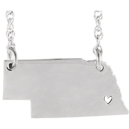 14k gold 10k gold silver nebraska ne state map necklace heart personalized city