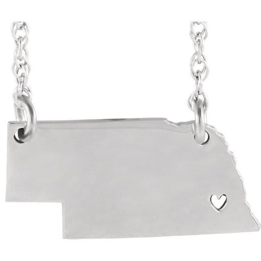 14k gold 10k gold silver nebraska ne state map necklace heart personalized city