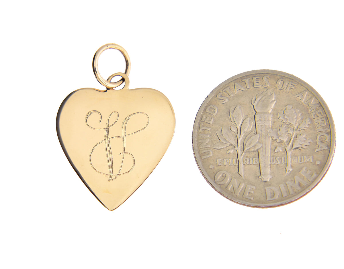 14k yellow gold 14mm heart disc pendant charm personalized monogram engraved