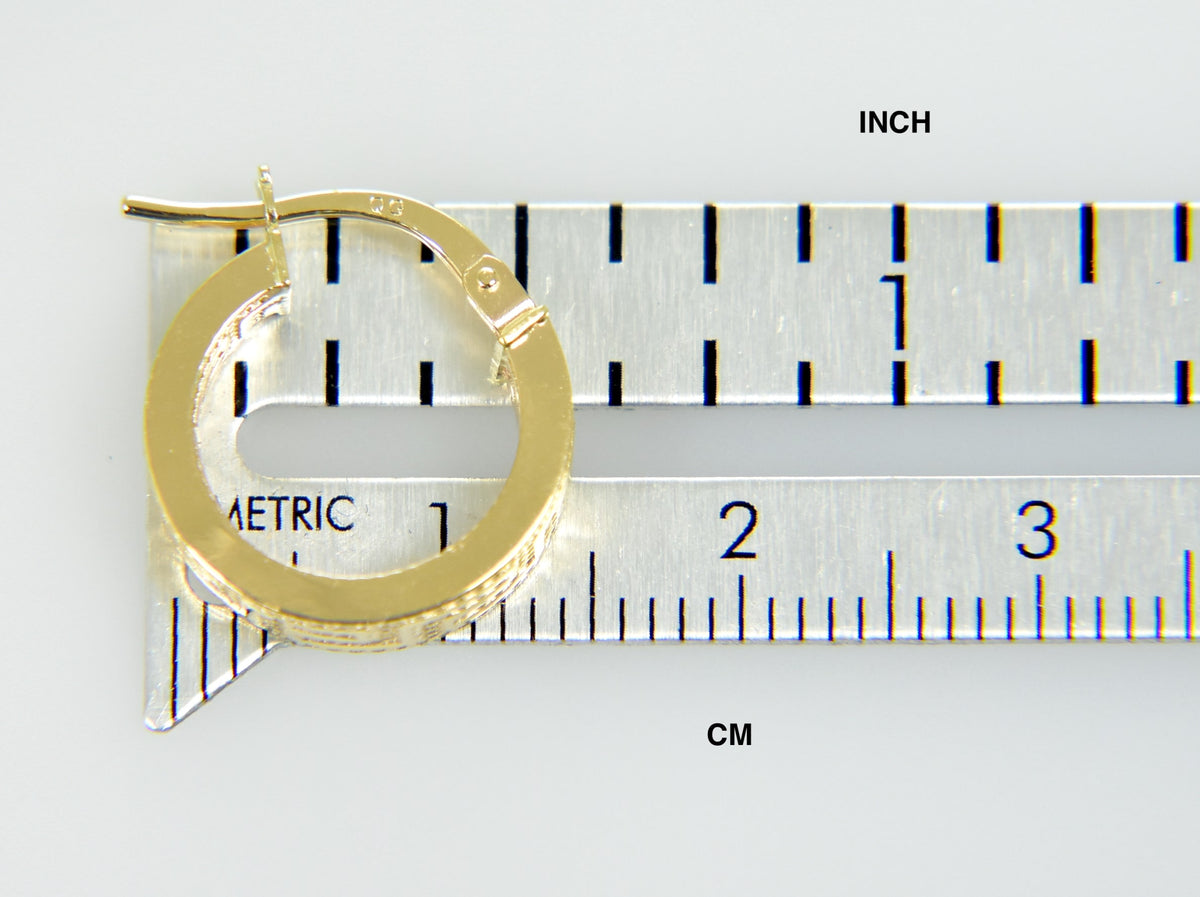 14k yellow gold greek key square tube round hoop earrings