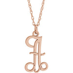 Load image into Gallery viewer, 14k Gold or Silver Letter A Script Initial Alphabet Pendant Charm Necklace
