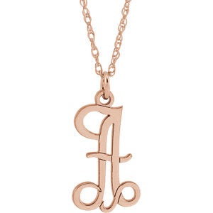 14k Gold or Silver Letter A Script Initial Alphabet Pendant Charm Necklace