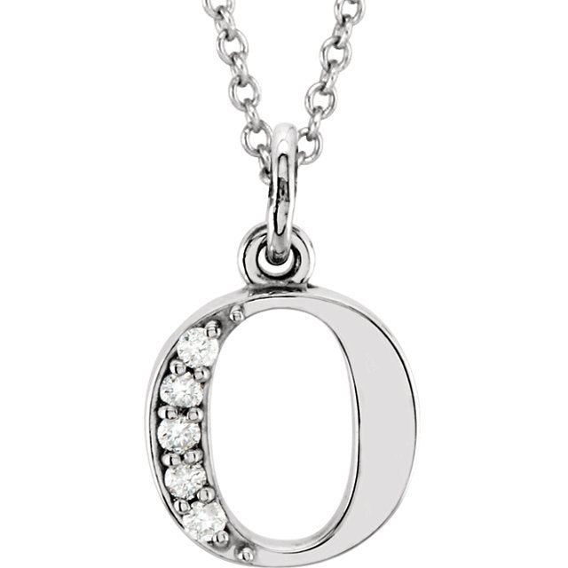 14k yellow rose white gold .03 ctw diamond tiny petite lowercase letter o initial alphabet pendant charm necklace