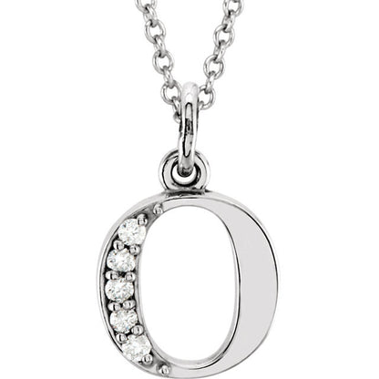 14k yellow rose white gold .03 ctw diamond tiny petite lowercase letter o initial alphabet pendant charm necklace