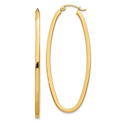 14k yellow gold classic large oval hoop earrings 50mm x 21mm x 2mm