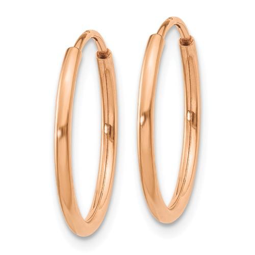 14k Rose Gold Classic Endless Round Hoop Earrings 15mm x 1.25mm