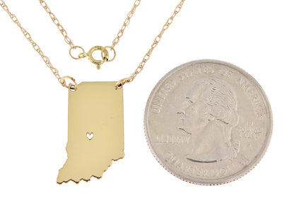14k gold 10k gold silver indiana state map necklace heart personalized city