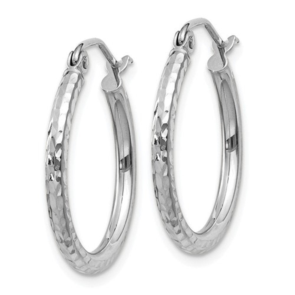 14k white gold diamond cut round hoop earrings 19mm x 2mm