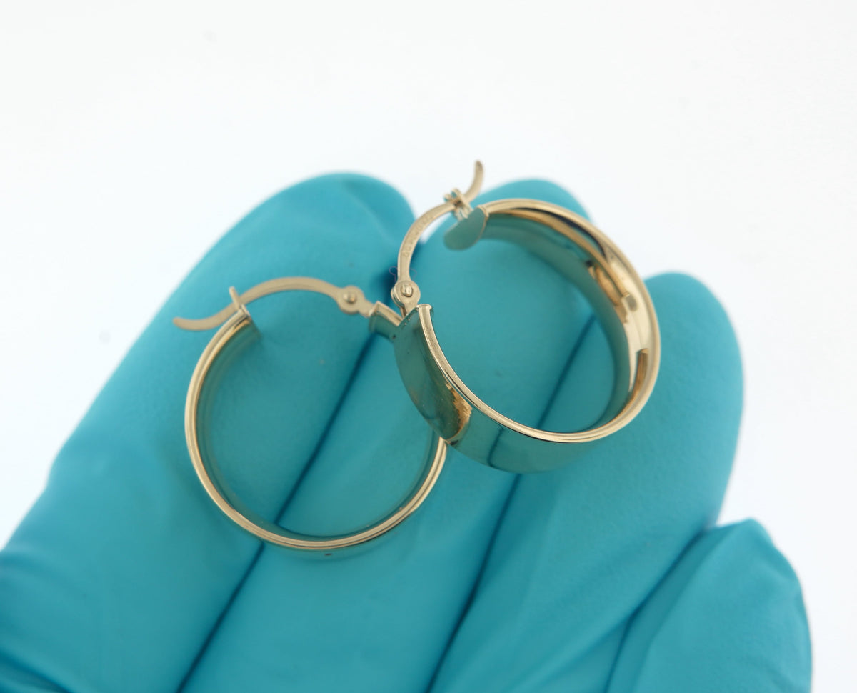 14k yellow gold round square tube hoop earrings 18mm x 7mm