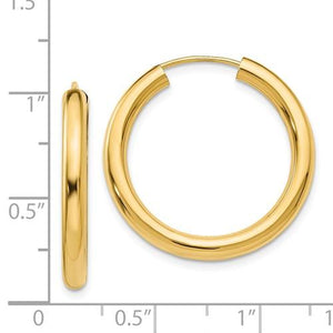 14k Yellow Gold Round Endless Hoop Earrings 25mm x 2.75mm