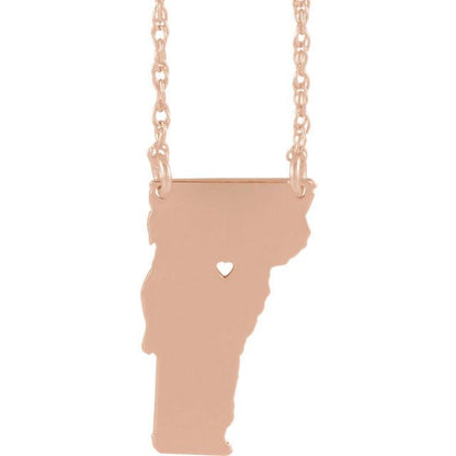 14k gold 10k gold silver vermont vt state map necklace heart personalized city