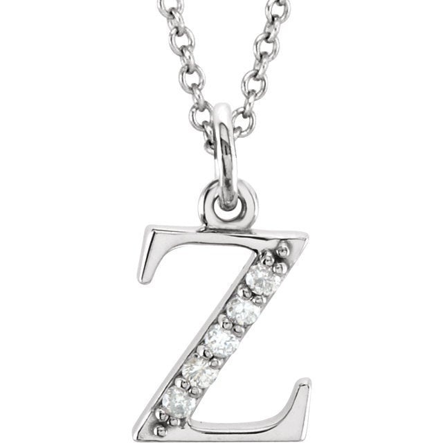 14k yellow rose white gold .025 ctw diamond tiny petite lowercase letter z initial alphabet pendant charm necklace