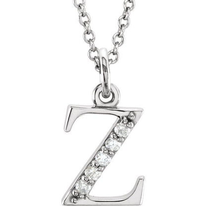 14k yellow rose white gold .025 ctw diamond tiny petite lowercase letter z initial alphabet pendant charm necklace