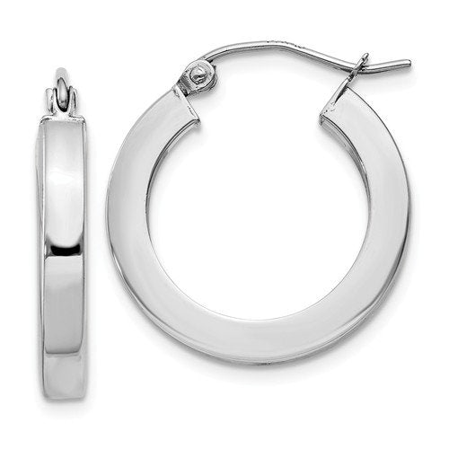 14k white gold square tube round hoop earrings 19mm x 3mm