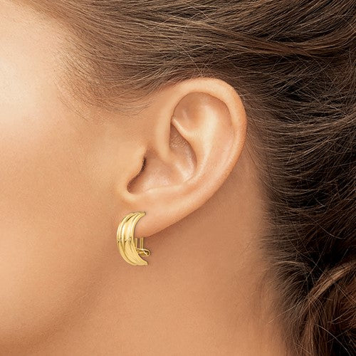 14k yellow gold non pierced clip on huggie j hoop earrings