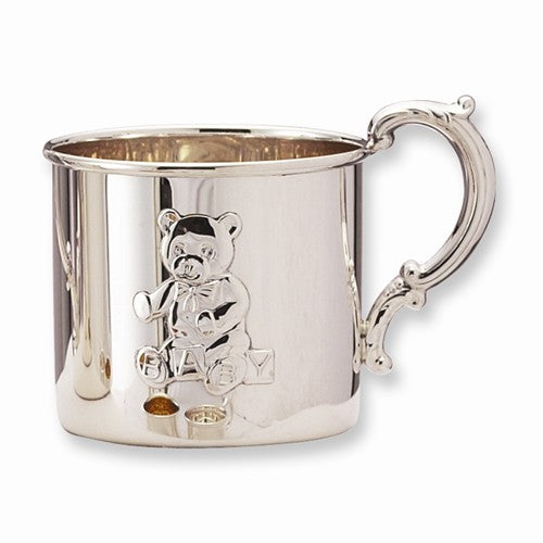 sterling silver baby or child cup teddy bear engraved personalized monogram