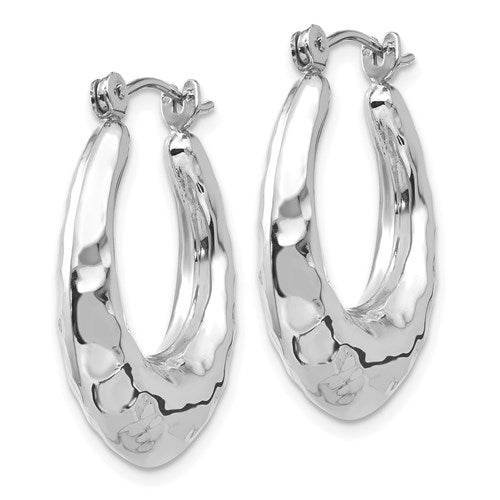 14k white gold shrimp hammered hoop earrings 17mm