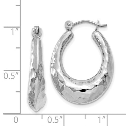14k white gold shrimp hammered hoop earrings 17mm