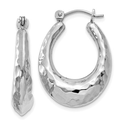 14k white gold shrimp hammered hoop earrings 17mm