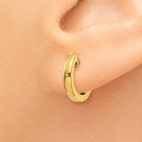 14k Yellow Gold Classic Huggie Hinged Hoop Earrings 12mm x 12mm x 2mm