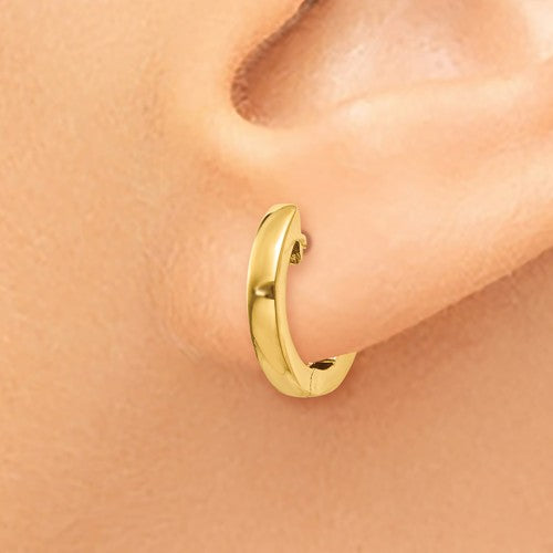 14k yellow gold classic huggie hinged hoop earrings 12mm x 12mm x 2mm