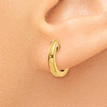14k yellow gold classic huggie hinged hoop earrings 12mm x 12mm x 2mm