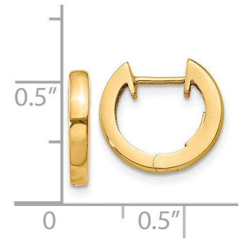 14k yellow gold classic huggie hinged hoop earrings 12mm x 12mm x 2mm