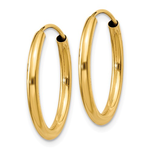14k yellow gold round endless hoop earrings 20mm x 2mm