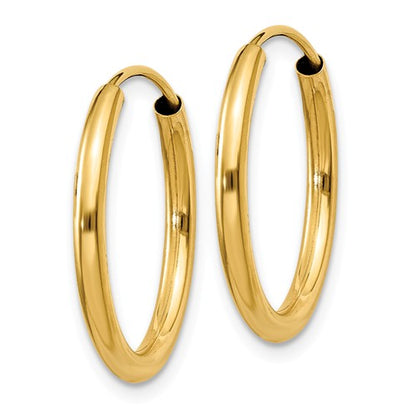 14k yellow gold round endless hoop earrings 20mm x 2mm