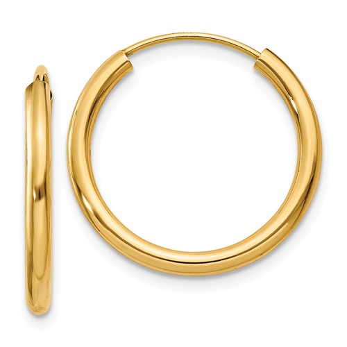 14k yellow gold round endless hoop earrings 20mm x 2mm