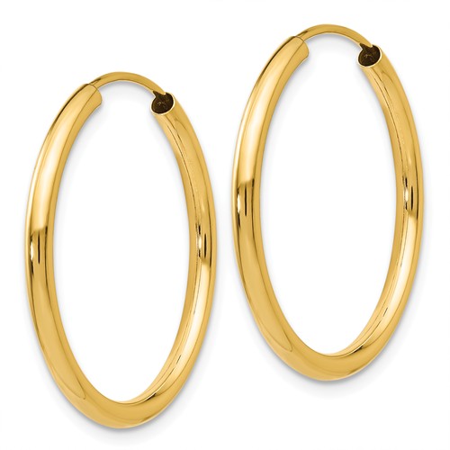 14k yellow gold round endless hoop earrings 25mm x 2mm