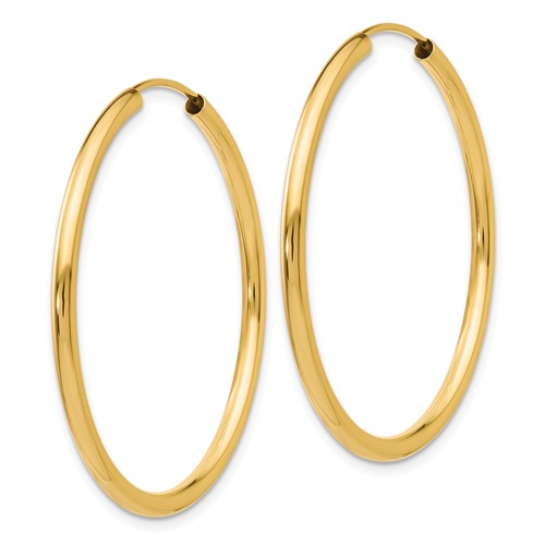 14k yellow gold round endless hoop earrings 35mm x 2mm